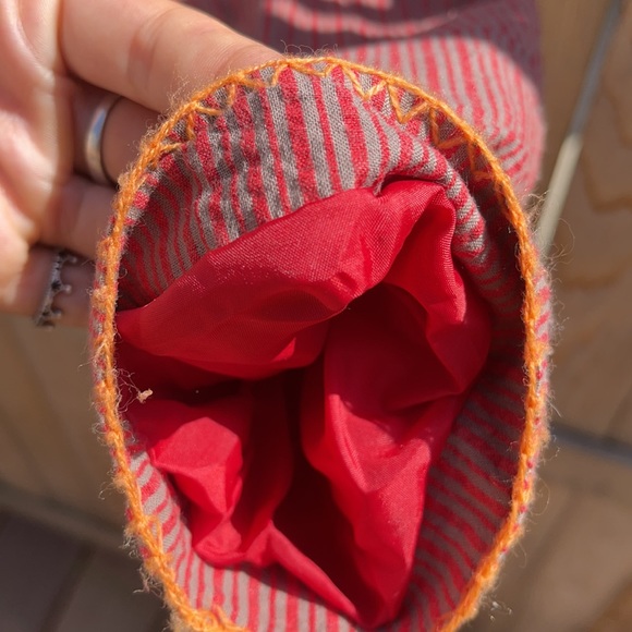 Free people Rare crop jacket Sz 6 pockets red and tan stripes w/orange stitching - Picture 9 of 10